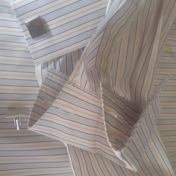 Boss Hugo Boss French Cuff SZ 16 100% Cotton Men's Striped Button Up Shirt - Picture 8 of 16